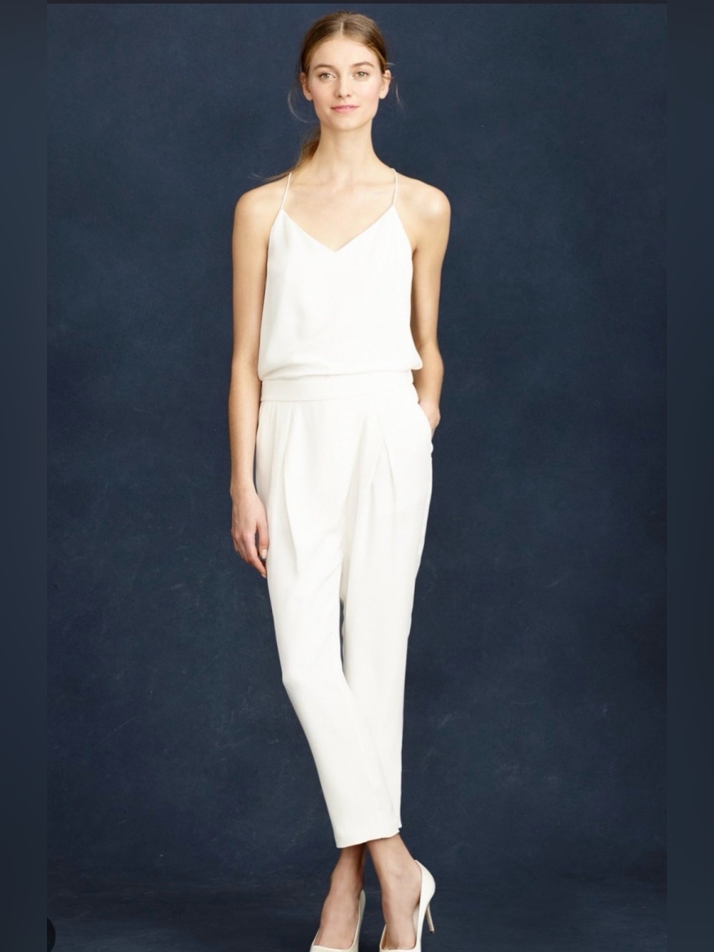 JCrew Crepe de Chine Bridal Jumpsuit 4 Ivory $495 C1658